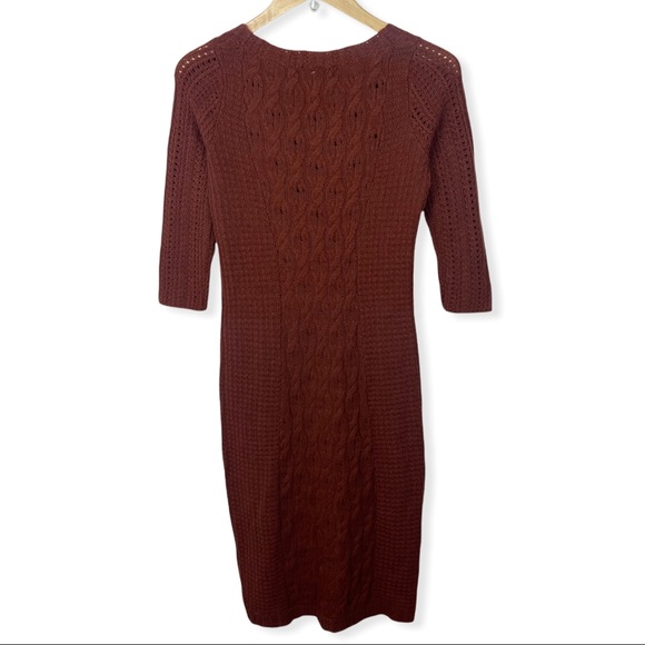 Anthropologie Sparrow Cashmere Cable Knit Midi Sweater Dress Rust Brown Size XS - Picture 5 of 11